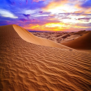 Sunset in sahara desert